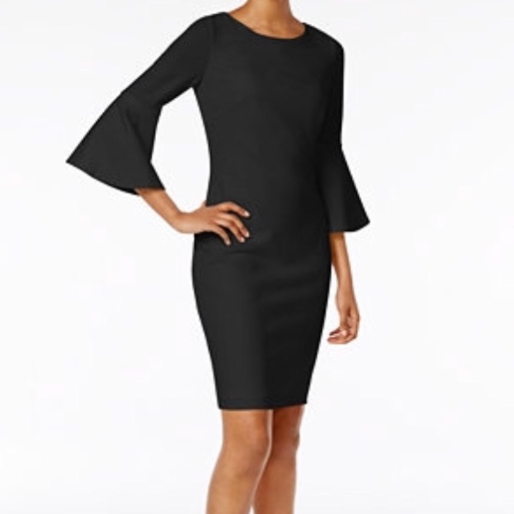Calvin Klein - black bell sleeve sheath dress.